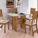 Ver imagem 1 de Conjunto Sala Jantar 4 Lugares Mesa 110cm Cadeiras em Linho