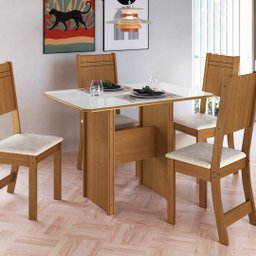 Conjunto Sala Jantar 4 Lugares Mesa 110cm Cadeiras em Linho - 1