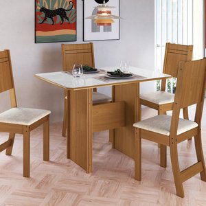 Conjunto Sala Jantar 4 Lugares Mesa 110cm Cadeiras em Linho