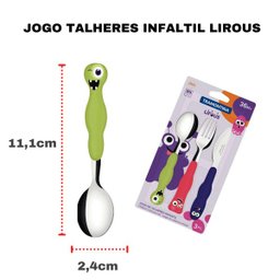 Jogo De Talheres Infantil Tramontina Colorido 3 pcs Inox Lirous Monstrinhos: Verde - 5