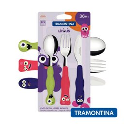 Jogo De Talheres Infantil Tramontina Colorido 3 pcs Inox Lirous Monstrinhos: Verde - 4