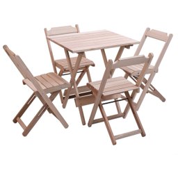 Conjunto Dobrável de Mesa 70x70 com 1 Mesa e 4 Cadeiras em Madeira Eucalipto sem Pintura Marcenaria - 1