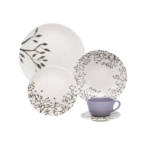 Aparelho de Jantar e Chá Oxford 20Pç Unni Lilac Branco/Lilás