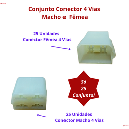 Kit Conector Capa Isolante 4vias Macho+Femea 25 Peças Cada - 4