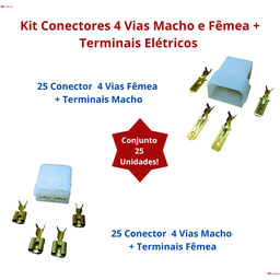 Kit Conector Capa Isolante 4vias Macho/Femea + Terminais - 5