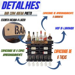 Barzinho de Parede com Adega de Vinho - Bar Doce Bar cor Preto - 4
