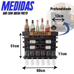 Barzinho de Parede com Adega de Vinho - Bar Doce Bar cor Preto - 7