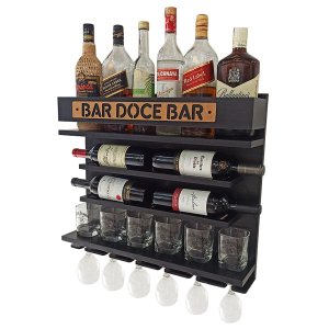 Barzinho de Parede com Adega de Vinho - Bar Doce Bar cor Preto