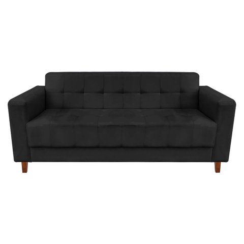 Sofá 03 Lugares Arezzo Suede Preto Pés Chanfrado Castanho - D’Rossi