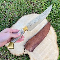 Faca de Churrasco Artesanal Folha Full Tang 9" Aço Inox 420c Cabo Chifre de Cervo Bainha de Couro - 2