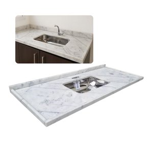 Pia de Cozinha 180cm Mármore Branco Cuba Rasa Inox Simples: Branco