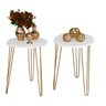Kit Mesa Mesinha de Canto Apoio e Lateral Redonda Tampo MDF 45cm Pé Metal Rosê Hairpin 60cm - 1