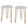 Kit Mesa Mesinha de Canto Apoio e Lateral Redonda Tampo MDF 45cm Pé Metal Rosê Hairpin 60cm - 2