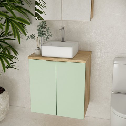 Gabinete de Banheiro com Cuba 60cm GAB4008 Nature Marrom/Carvalho/Verde