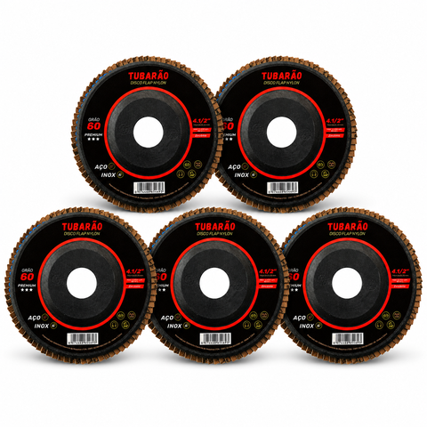 Kit 5 Disco Flap 4.1/2" (G60) Premium - Tubarão