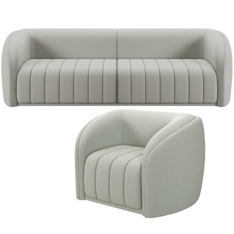Kit Sofá 5 Lugares para Sala 332cm com 01 Poltrona Lazio M03 Veludo Creme - Lyam Decor