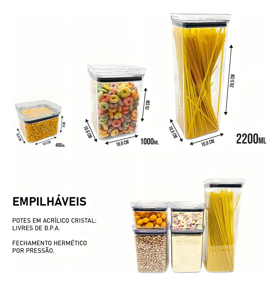 Ver imagem 3 de Kit 12 Potes Hermeticos Vedacao Forte Quadrados Cozinha Organizada Completa Vitahome