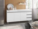 Ver imagem 1 de Balcão de Cozinha Andréia 160cm Branco + Tampo - AJL Móveis