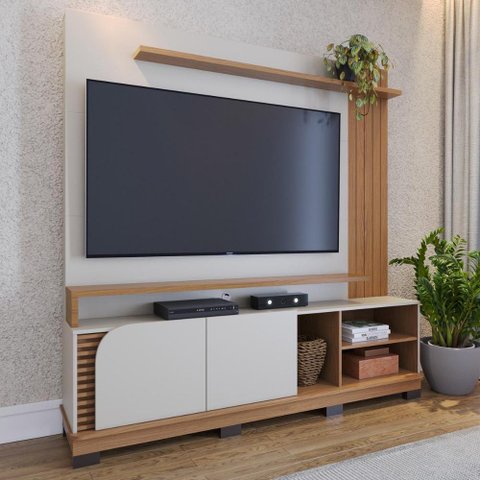 Home Theater 2 Portas para Tv's até 75" Jurerê - Off White Matte / Freijó