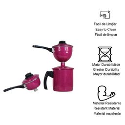 Cuscuzeiro individual para duas pessoas cuscuz não inox: Rosa - 3