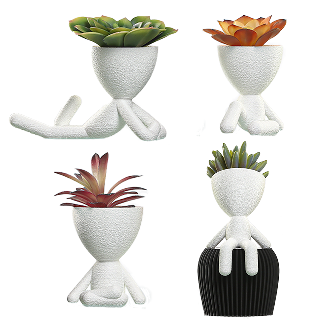Kit 4 Vasos Decorativos Grande Robert Plant para Plantas e Suculentas - Branco - 1