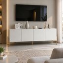 Ver imagem 1 de Rack Sala 100% MDF para TV até 60 Polegadas com Pés em Metalon 164x54x40cm Branco Fosco