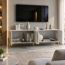 Ver imagem 3 de Rack Sala 100% MDF para TV até 60 Polegadas com Pés em Metalon 164x54x40cm Branco Fosco