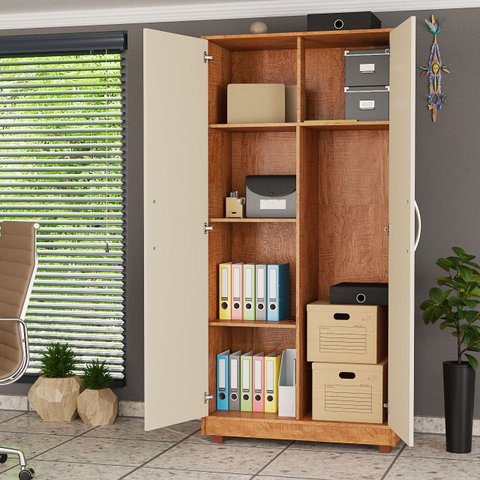 Multiuso Armário 2 Porta para Escritório Quarto e Lavanderia:off White / Nature