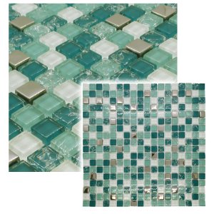 Pastilhas de Vidro Verde Jade Mescla Metalizado Brilhante Kit 11 Unidades 30x30cm