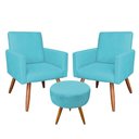 Ver imagem 1 de Kit 2 Poltronas E Puff Redonda Azul Turquesa e Castanho