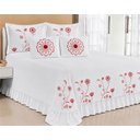Ver imagem 1 de Kit Cobre Leito Casal Queen Encanto 07 Peças Bordado Colcha - Branco com Vermelho