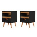 Ver imagem 1 de Kit 2 Mesa Cabeceira Sal Organizadora para Quarto Estilo Retrô com Gaveta - Preto/Naturale