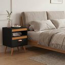 Ver imagem 2 de Kit 2 Mesa Cabeceira Sal Organizadora para Quarto Estilo Retrô com Gaveta - Preto/Naturale