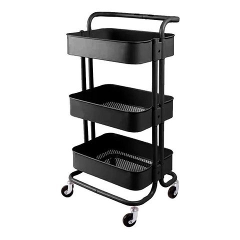 Carrinho Organizador Multiuso 3 Prateleiras Preto Em Aço