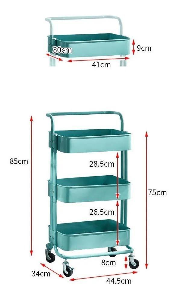 Carrinho Organizador Multiuso 3 Prateleiras Preto Em Aço - 4
