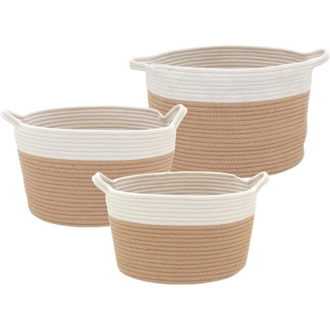 Cesta Decorativa Organizadora Cachepô Tecido Branco 3 Peças Allegra