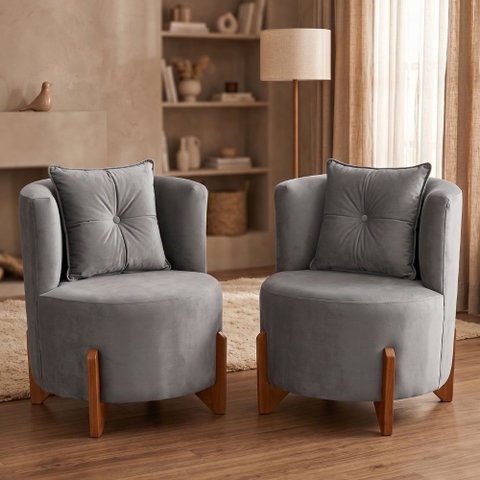 Kit 2 Poltronas Orgânica Curva Luna Veludo Cinza - Montanaris Decor