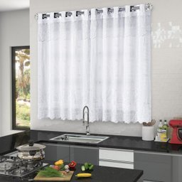 Cortina Cook Varão Cozinha Rendada c/ Forro 2,00m X 1,50m - Branca - 1