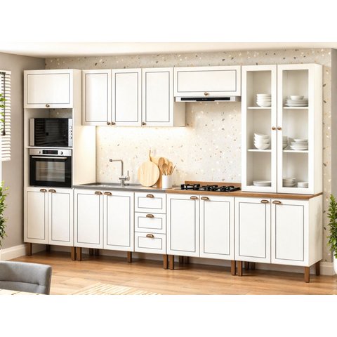 Cozinha Completa com Cristaleira 6 Peças sem Tampo 350cm Friz Genialflex