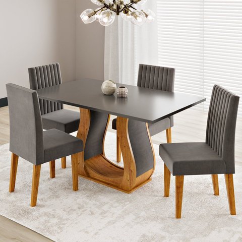 Conjunto Sala de Jantar 4 Lugares Retangular Palina Cinza/Mel