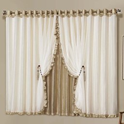 Cortina Rainha Varão Seda e Voal com Babadinhos 2,00 x 1,70m - Avelã - 1