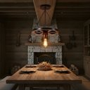 Ver imagem 5 de Pendente Luminária Lustre Roda de Carroça 33cm de Madeira Maciça - Mogno + Lâmpada