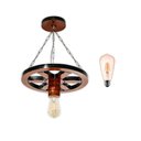 Ver imagem 1 de Pendente Luminária Lustre Roda de Carroça 33cm de Madeira Maciça - Mogno + Lâmpada