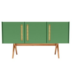 Balcão Buffet Aparador Lenny 139 Cm 3 Portas Laca com Madeirado