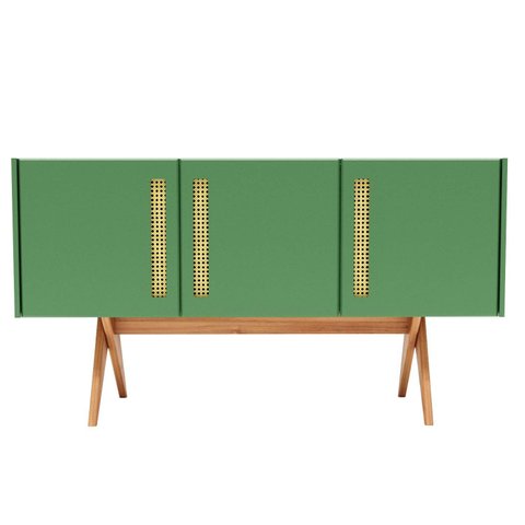 Balcão Buffet Aparador Lenny 139 Cm 3 Portas Laca com Madeirado