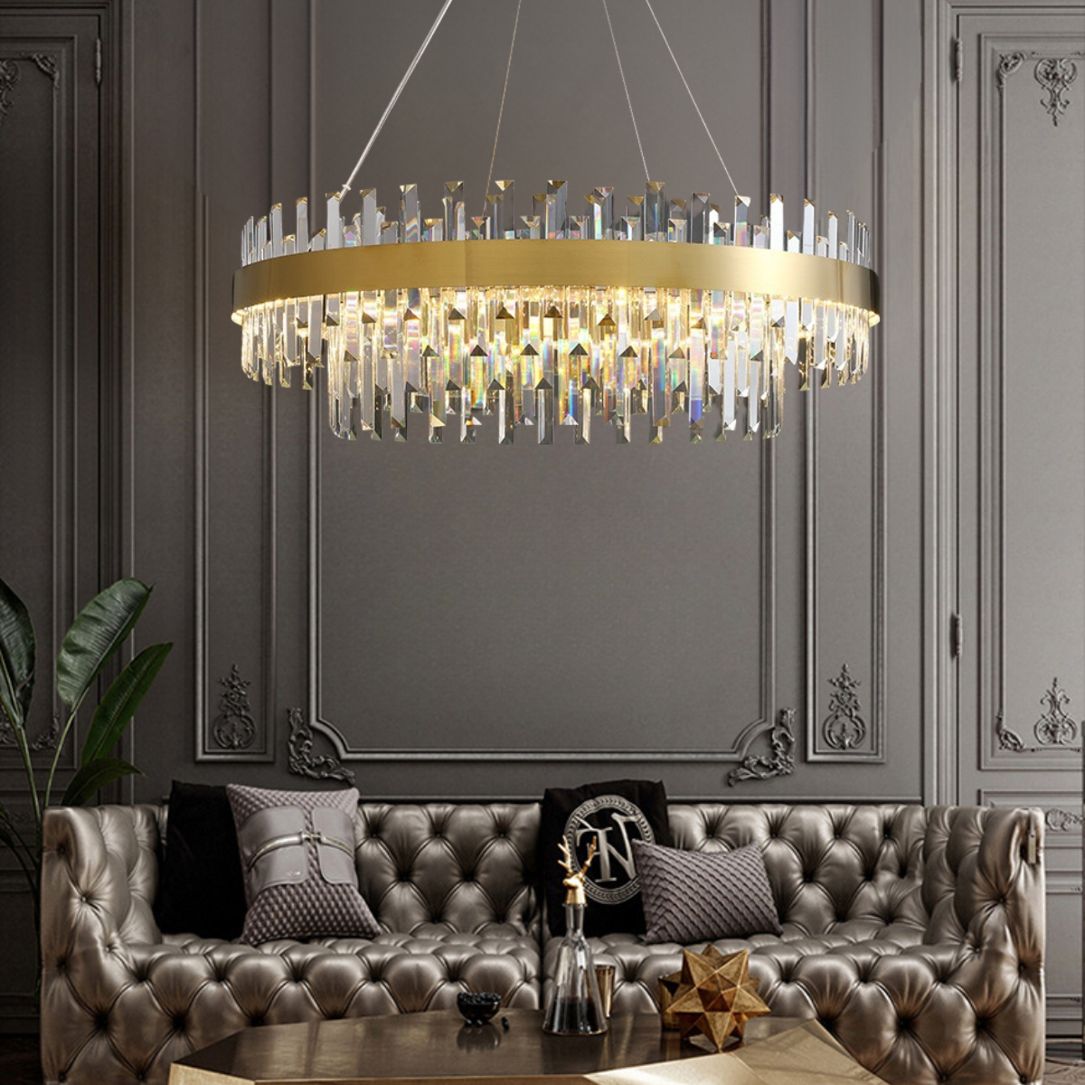 Ver imagem 2 de Lustre Pendente Teto 140cm X 100cm Led 3 Cores 164 Cristais Redondo Gimpo Kjdd-l-405-100cm