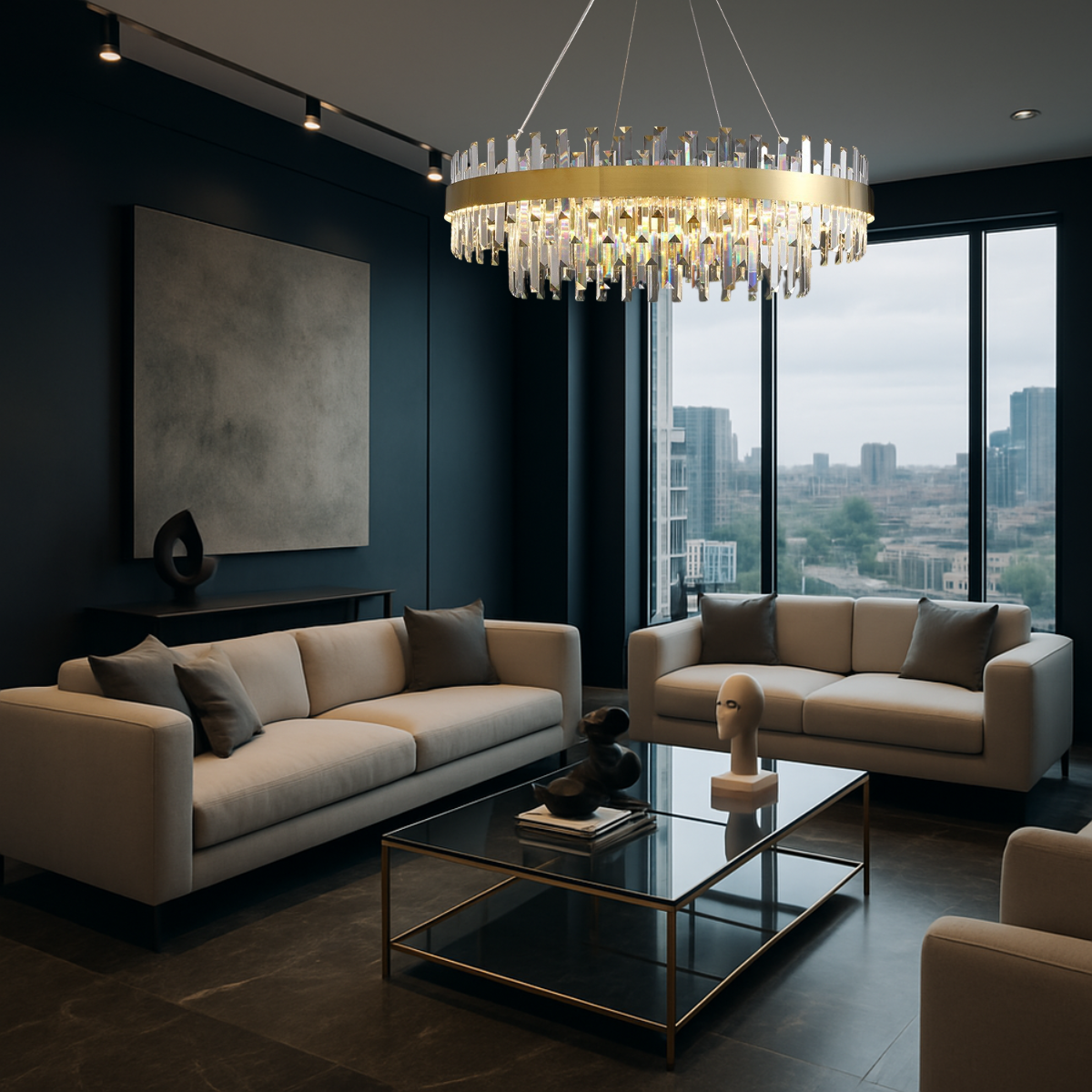 Lustre Pendente Teto 140cm X 100cm Led 3 Cores 164 Cristais Redondo Gimpo Kjdd-l-405-100cm - 3