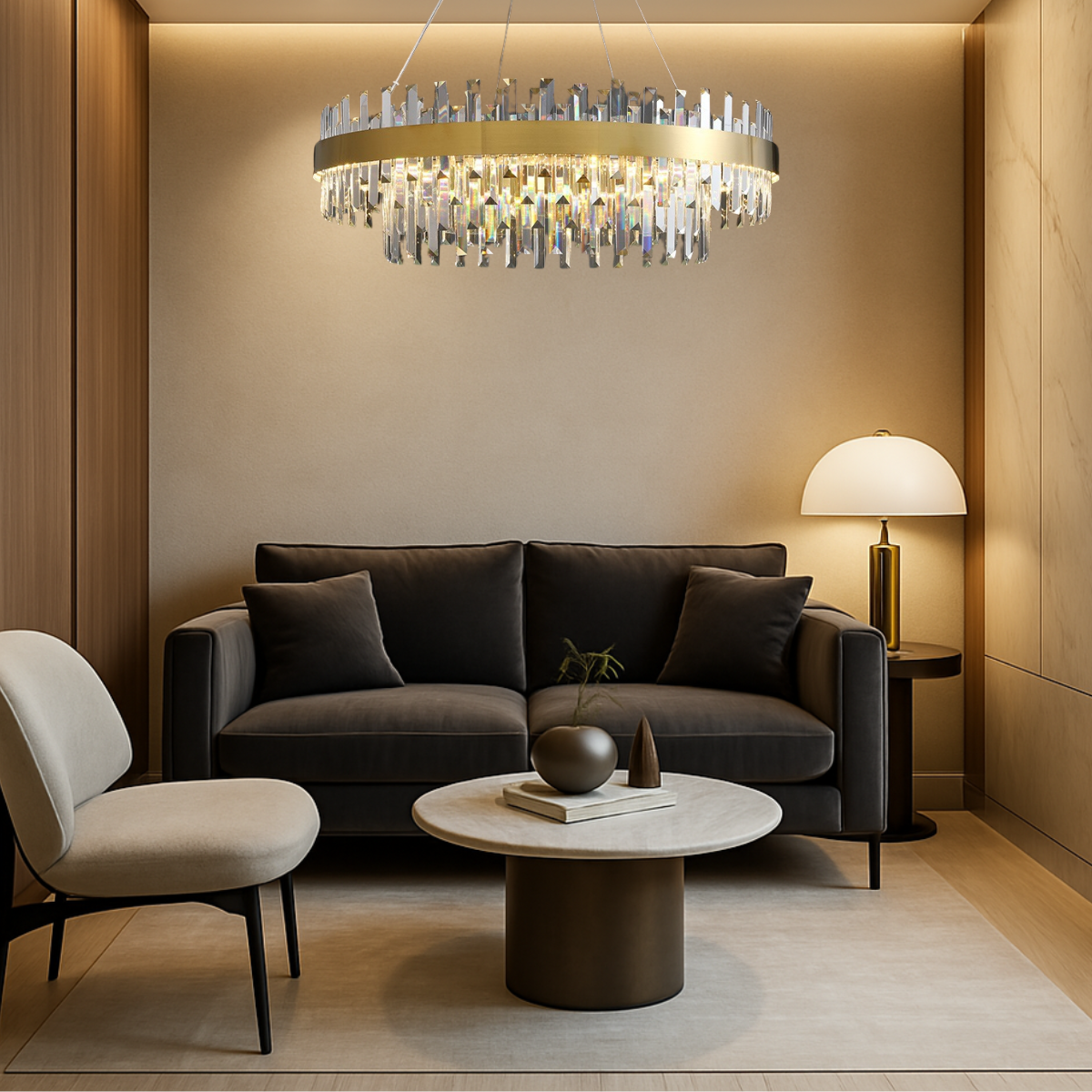 Lustre Pendente Teto 140cm X 100cm Led 3 Cores 164 Cristais Redondo Gimpo Kjdd-l-405-100cm - 11