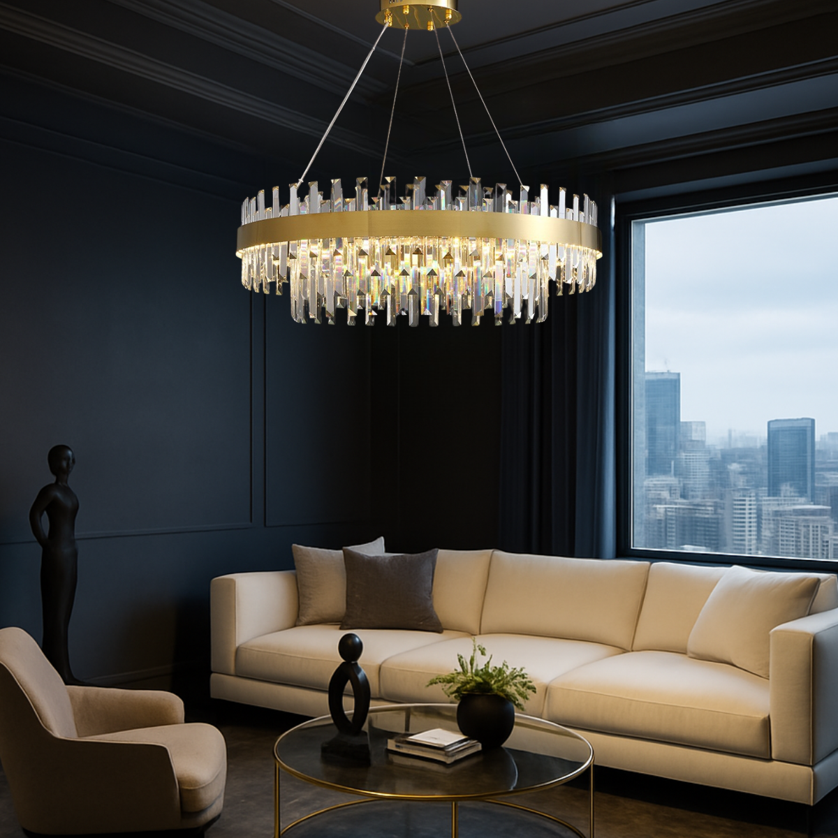 Ver mais imagens de Lustre Pendente Teto 140cm X 100cm Led 3 Cores 164 Cristais Redondo Gimpo Kjdd-l-405-100cm