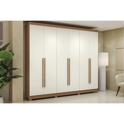 Guarda Roupa Casal 6 Portas e 3 Gavetas C/ Pés Cb03t580 Canela/off White - Kappesberg